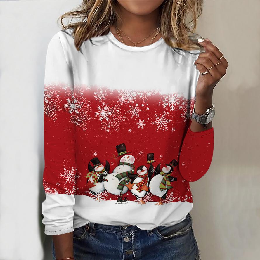 2025 Herbst & Winter Damen Neues Lässiges Rundhals Langarm Oberteil 3D Weihnachtsmuster Ideales Halloween Weihnachtsgeschenk
