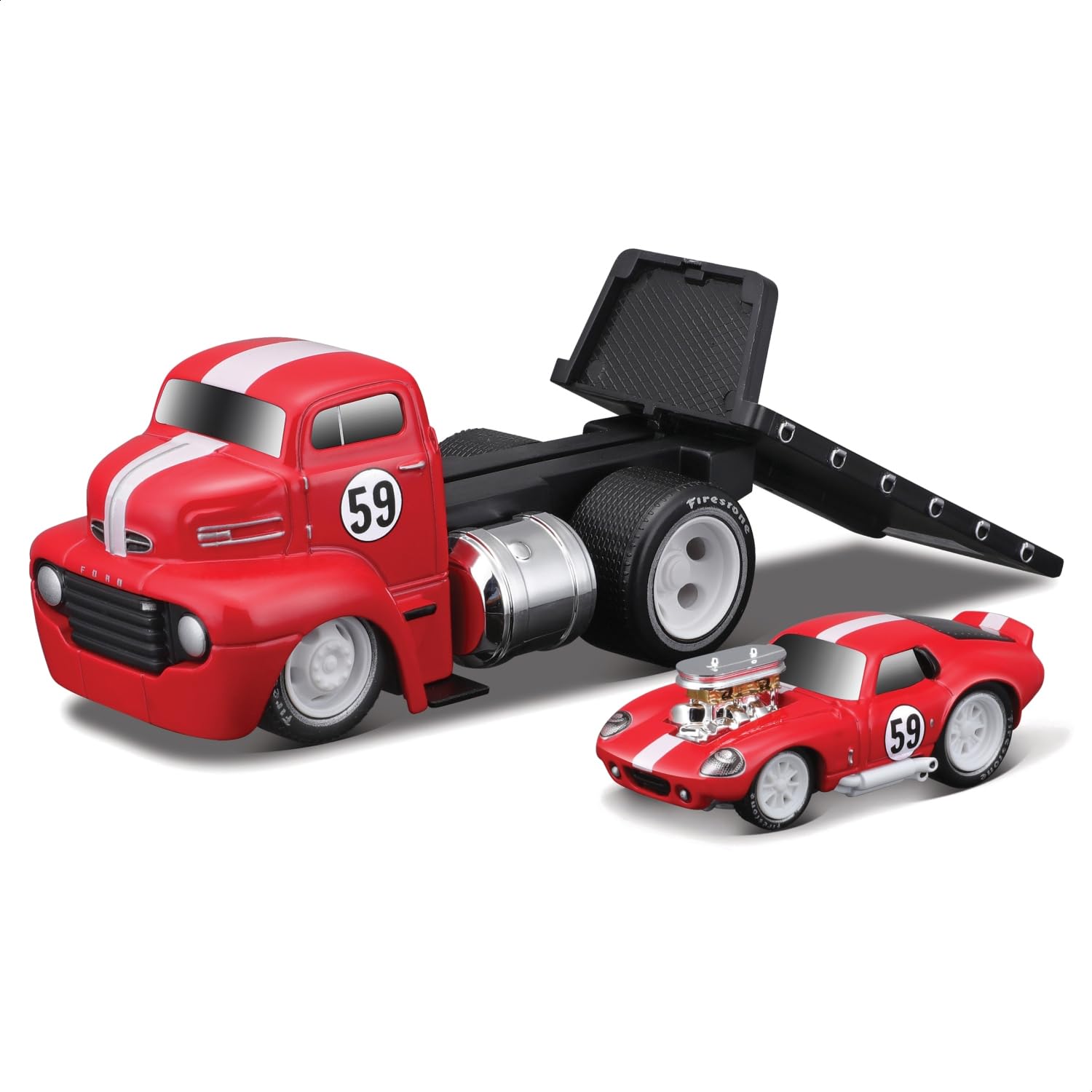 

Масштаб Maisto Muscle Machines Muscle Transporter Литая модель автомобиля Ford COE 1965 Shelby Daytona Coupe Красный 1/64 (1950 / - 11554)