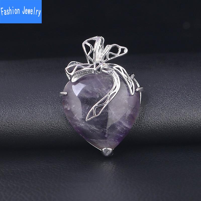 

Creative Valentine S Day Gift Hollow Out Bow Necklace Natural Crystal Stone Love Pendant Lovely amethyst