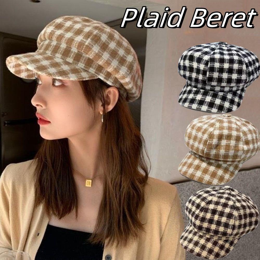 Keep Warm Women Painter Hat Small Fragrant Style Women Octagonal Cap Retro Plaid Beret Hat  Girl