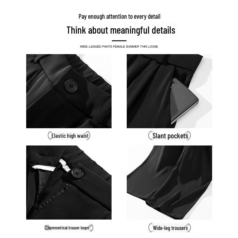 MiiOW Women's Black High-Waist Draped Wide-Leg Suit Pants