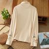 Women's Fashion Retro Velvet Literary Embroidery High Neck Long Sleeve T-Shirt Top