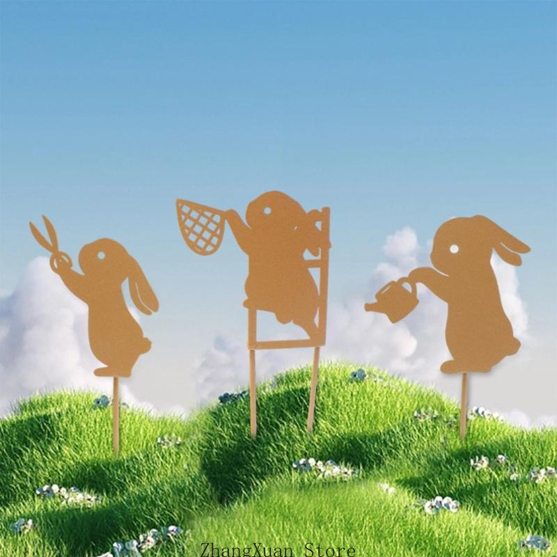 Easter Sign Lovely Rabbit Statue Tree Pot Stake Perfect for Metal Porch and Garden Sculpture Decoration