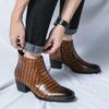 Classic Brown Men Dress Boots Pointed Zippers High Heel Boots For Men Leather Luxury Men High Top Formal Shoes Botas Para Hombre