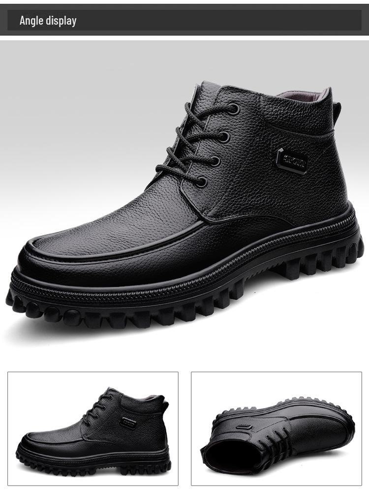 Men's Extra-Large Leather Martin Boots (Size 47-51) - Wide Fit, Thick Sole, Mid-Top, Plus Velvet, Ideal for Autumn/Winter.