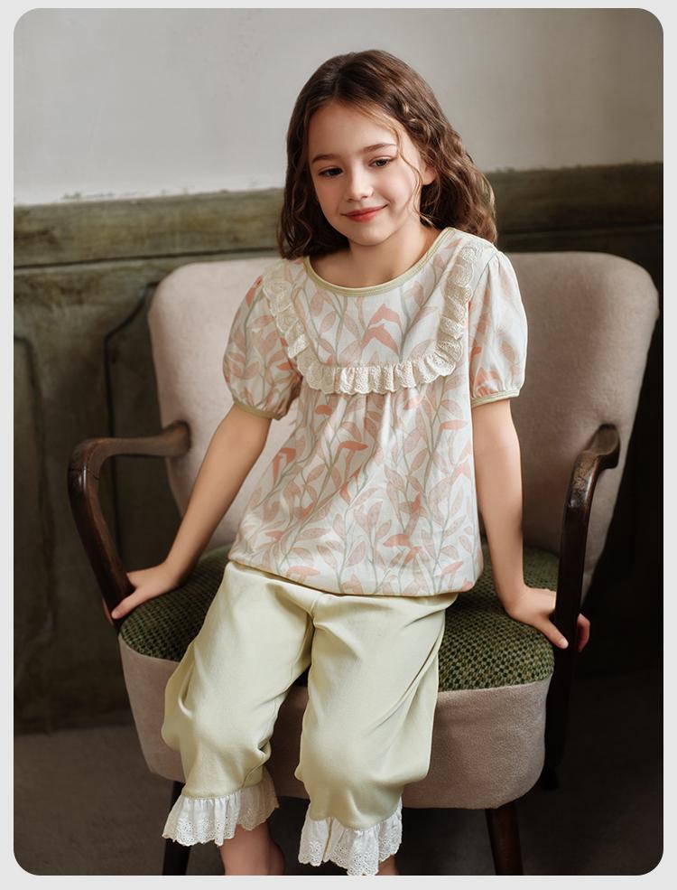 English Girls' Summer Short-sleeved Home Clothes Pajama Set