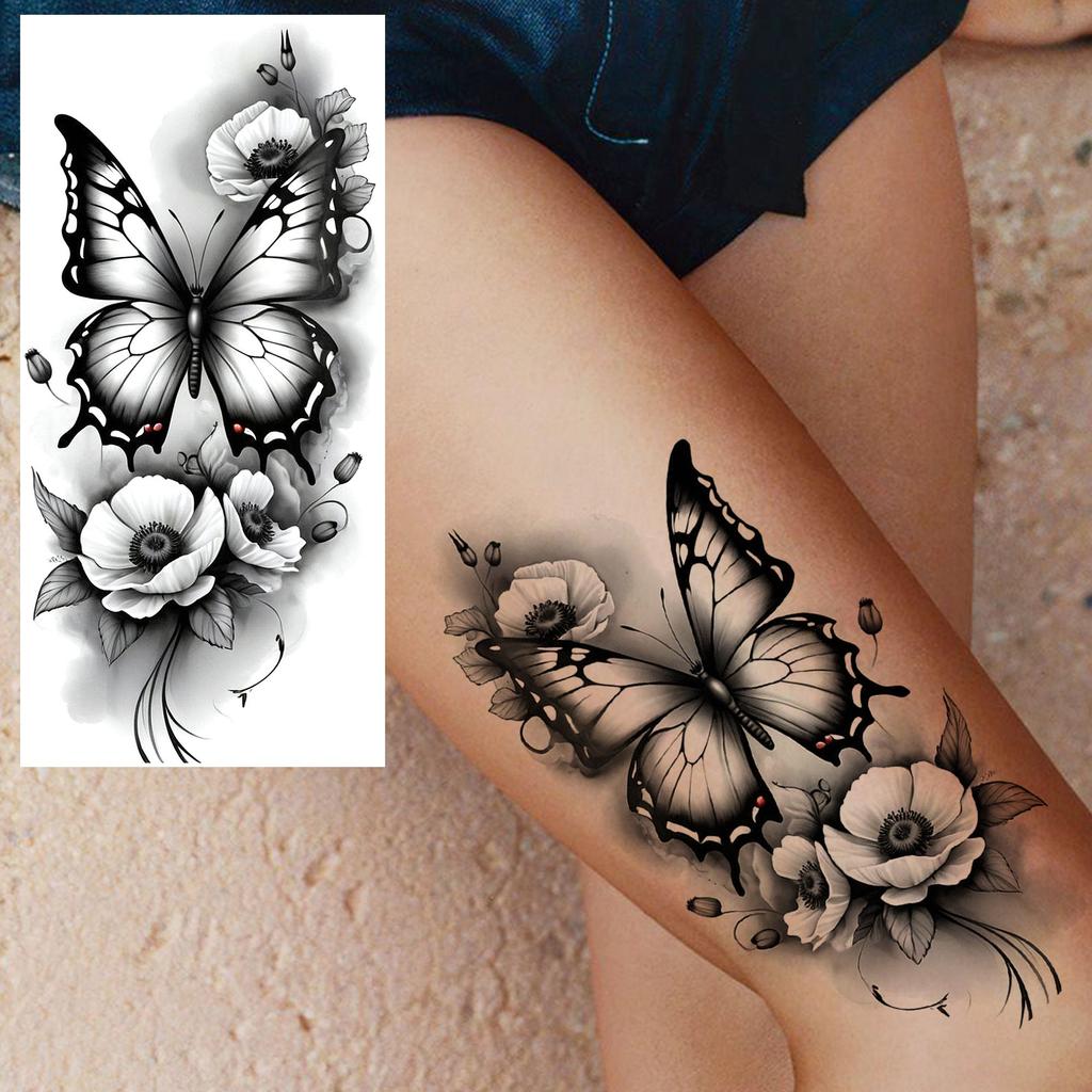 1 Sheet Sexy Butterfly Sunflower Plum Temporary Tattoos For Women Girls Waist Breast Arm Forearm Flower Fake Temp Tattoo Sleeve