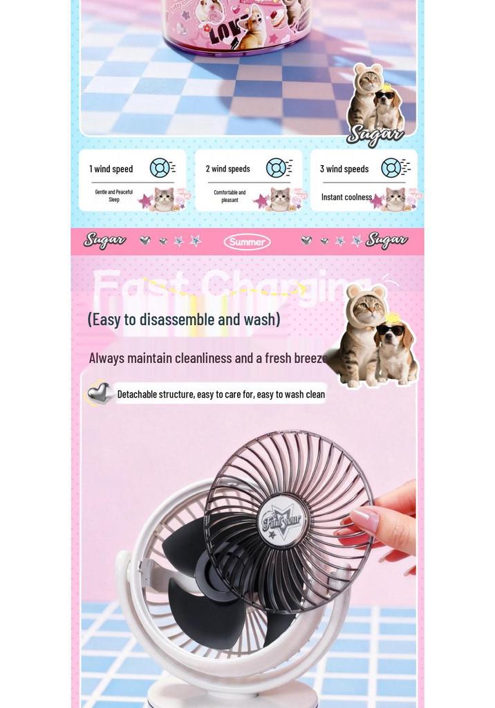 2026 Transparent Desktop Fan - Cute Animal Design, Low Noise, USB Rechargeable, Ideal for Dorms and Homes.