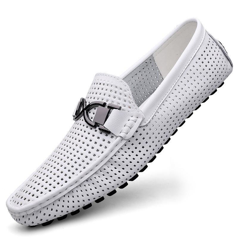 Men s Summer Breathable Leather Sandals - Soft Sole, Perforated, Casual Driving Shoes 44