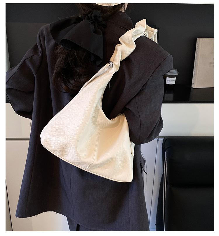 Large-capacity Bag Women's Summer 2025 New Simple and Versatile Pleated Shoulder Underarm Bag Commuter Tote Bag