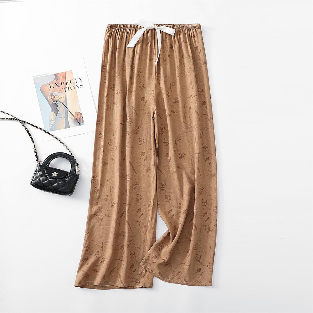 Women's Pajama Bottoms Floral Print Cuff Pants Wide Leg Pj Pants Elastic Waist Sleep Pants Loungewear Nightwear