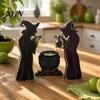 Decorative Witchy Silhouette Props 3Pcs Halloween Witch Cauldron Lantern Potion Bottle Table Decorations, Rustic Wooden Vintage Distressed Holiday