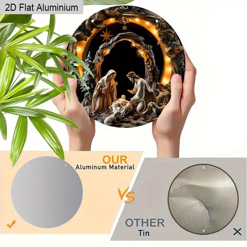 2D Flat Aluminium Nativity Christmas Sign - Holy Night Figurine Ornaments with Jesus - Aluminium Manger Sign - Ideal for Front Door, Wall, Porch