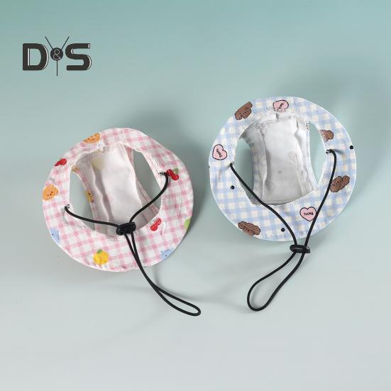 Hunde-Bucket-Hüte mit Ohrlöchern, kariertes Design, runde Krempe, Sonnenhut für draußen, UV-Schutz, Fischerkappe mit verstellbarem Riemen für kleine und mittelgroße Hunde und Katzen