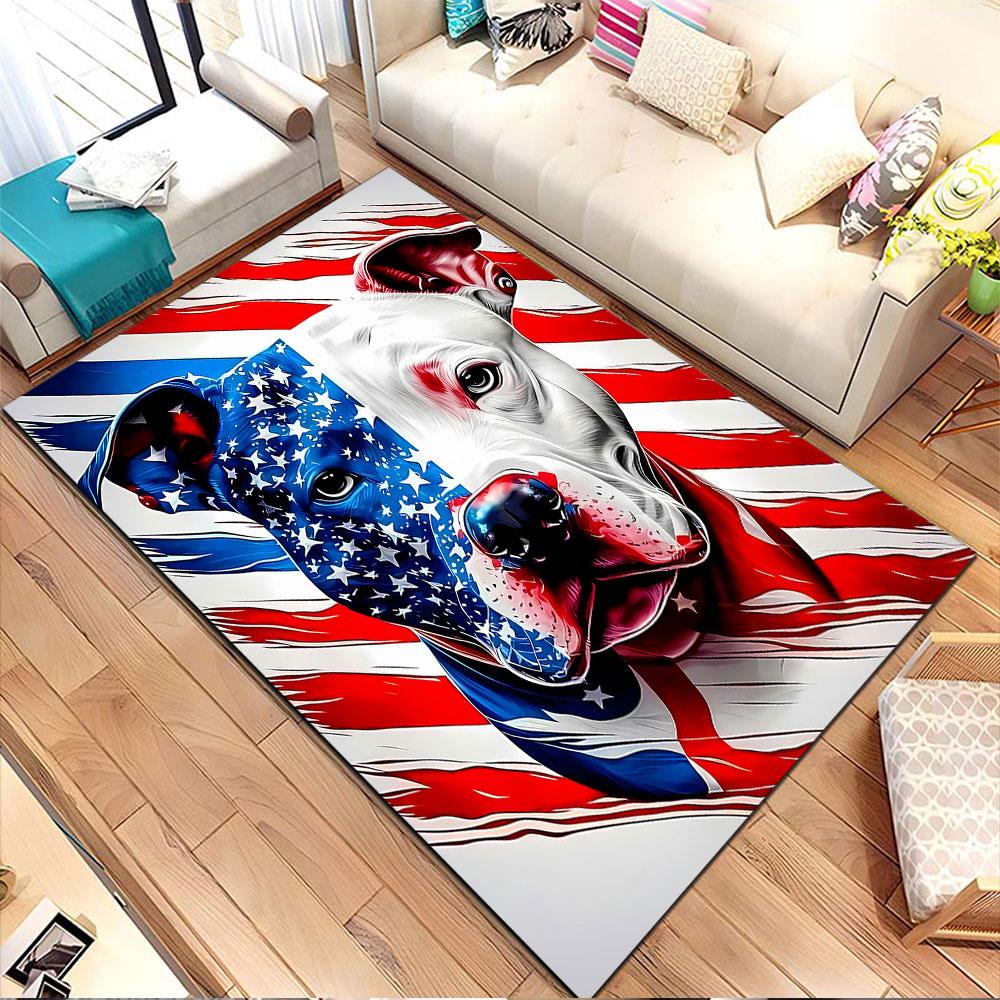 Patriotic Pitbull Design Patterned Carpet, Non Slip Mat Suitable for Living Room and Bedroom Sofas