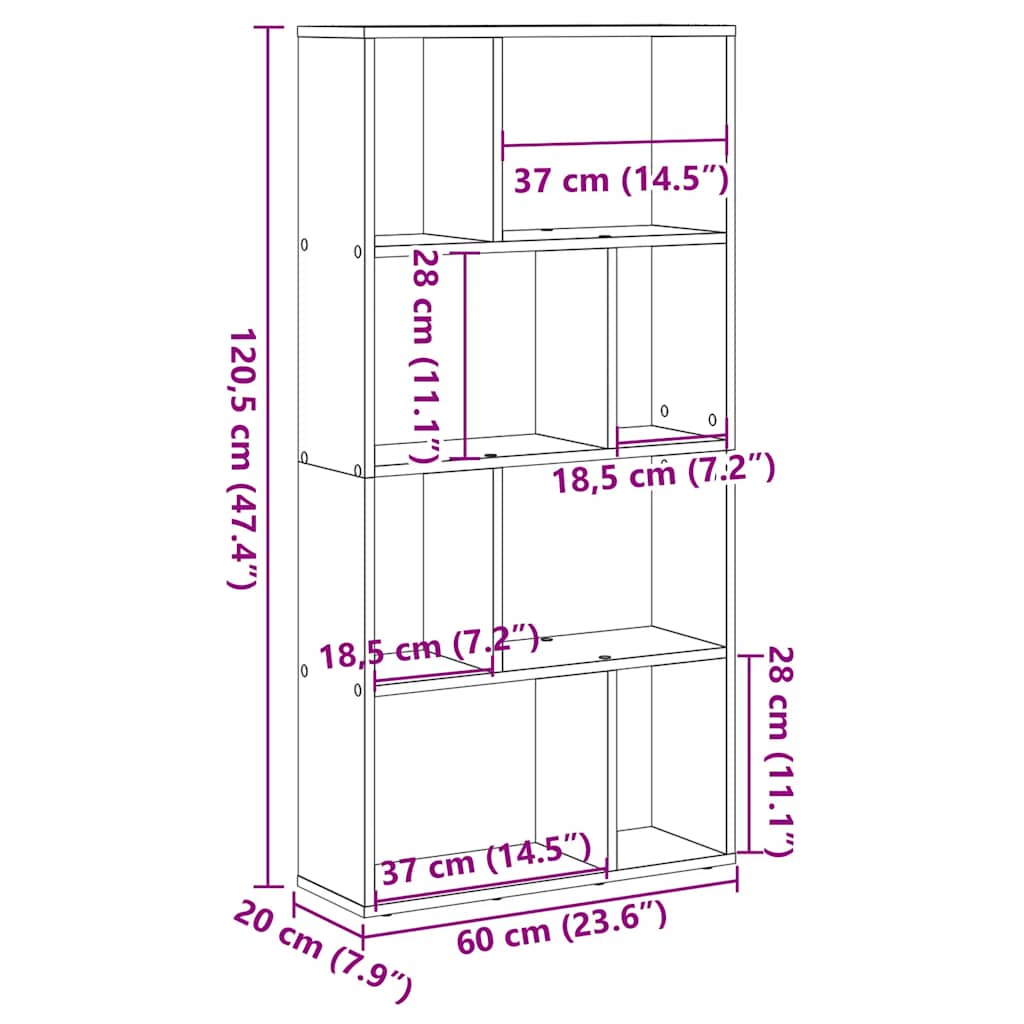 Bookshelf Concrete Grey 60 x 20 x 120.5 cm Engineered Wood