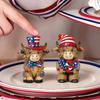 2 Pcs Patriotic Highland Cow Figurine 4th of July Red White Blue Wooden Cow Statue for Memorial Day Farmhouse Tiered Tray Home Table Shelf Decor