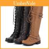 Stivali da Combattimento Militare alla Moda, Eleganti e Senza Tempo, da Donna, Alti Fino al Ginocchio, con Lacci e Fibbia