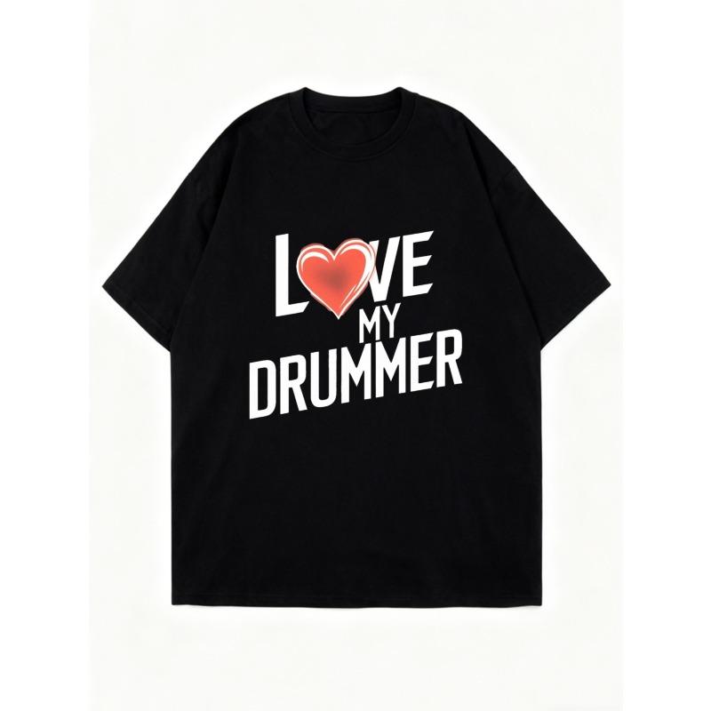 Miluji svého bubeníka Nadrozměrné tričko Černý potisk srdce Pro milovníky hudby a příznivce kapel Běžné nošení