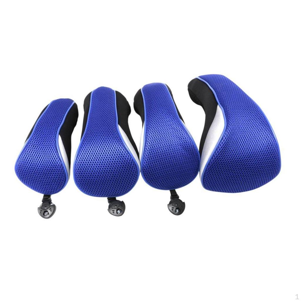 4 Pieces Mesh Golf Headcover Set Scratch Protection Driver Range Wood Hybrid Cover Padded Lining