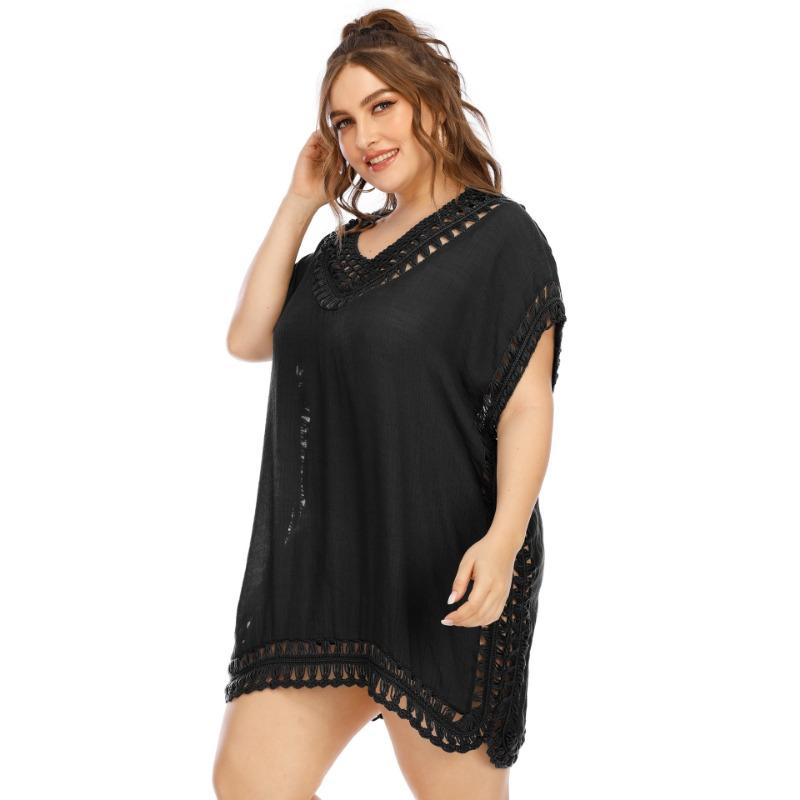 Oversized Women's Handmade Patchwork V-neck Solid Color Beach Dress Cover Up Dresses