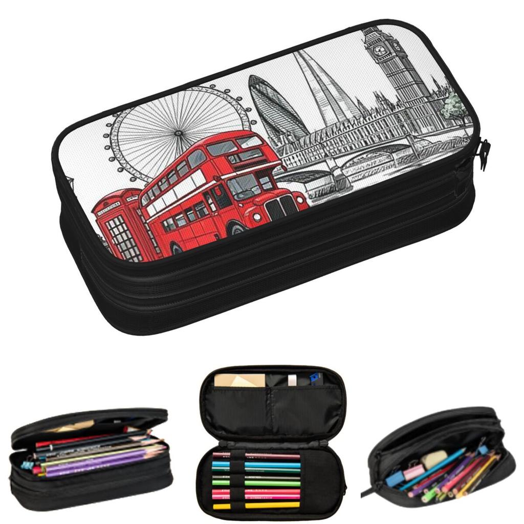 London Big Ben Ferris Wheel And Bus Pencil Cases for Student Gifts Pen Box Pencil Bag Big Capacity Pencil Pouch