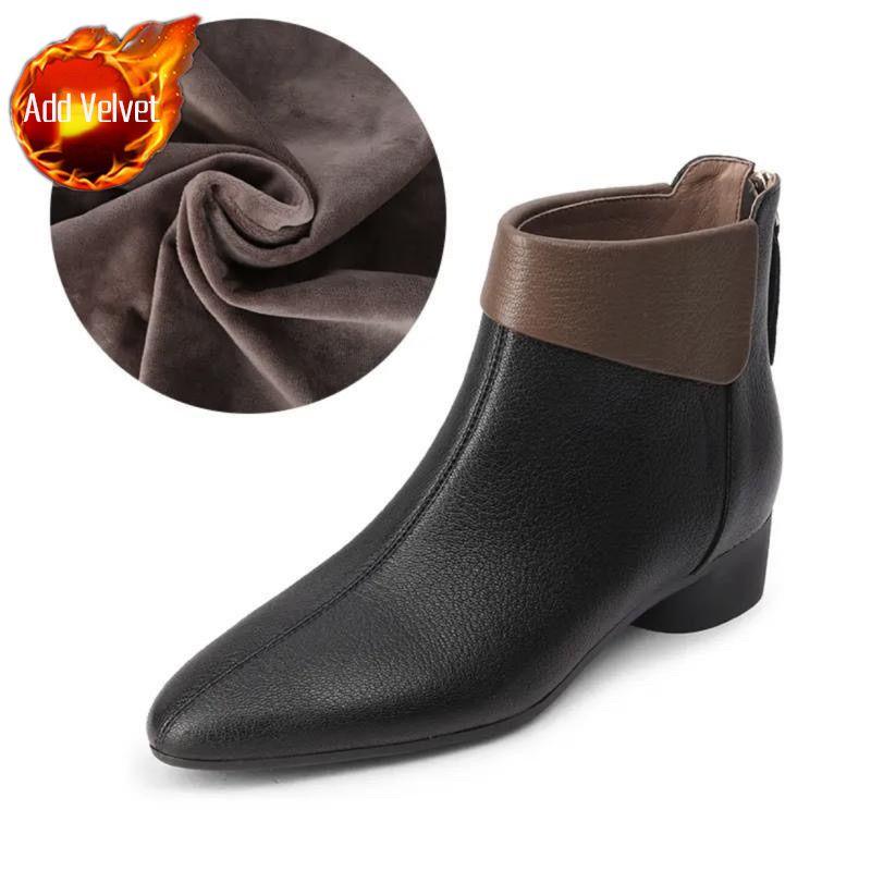Autumn Winter Pointed Toe Leather Female Short Shoes Elegant With Low Heels Women'S Ankle Boots High Quality Trend  Booties