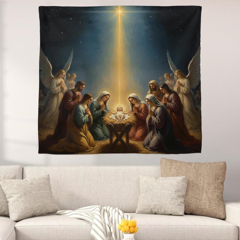 Tapestry of the Nativity Scene of the Baby Jesus 75x100