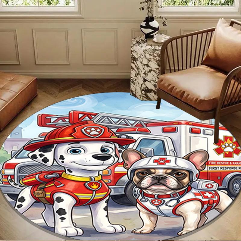 Firefighter Puppies Paw Saving The Day Round mat Home Decor, Chair rug For livingroom,Bedroom, doormat home decor Birthday Gift Christmas Gifts