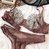 Summer Lace Ultra Thin Women Underwear French High Quality Feather Push Up Bra Set Sexy Brassiere and Hollow Panties Sets Ladies