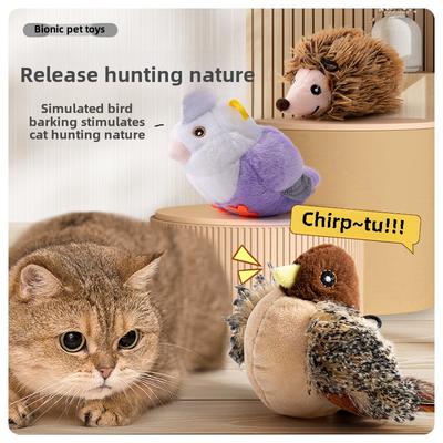 Plush Simulation Bird Sparrow Induction Sound Teasing Cat Stick Hedgehog Self-hi To Relieve Boredom Cat Toy