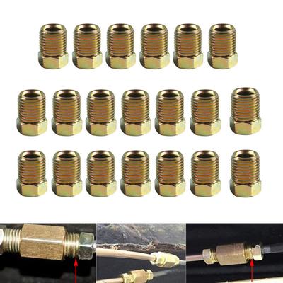 20pcs Brake Line Fitting Nuts 3/8 Inverted Flare Gold Zinc Tube Nut Fitting 3/16 Steel Brake Line Tubing