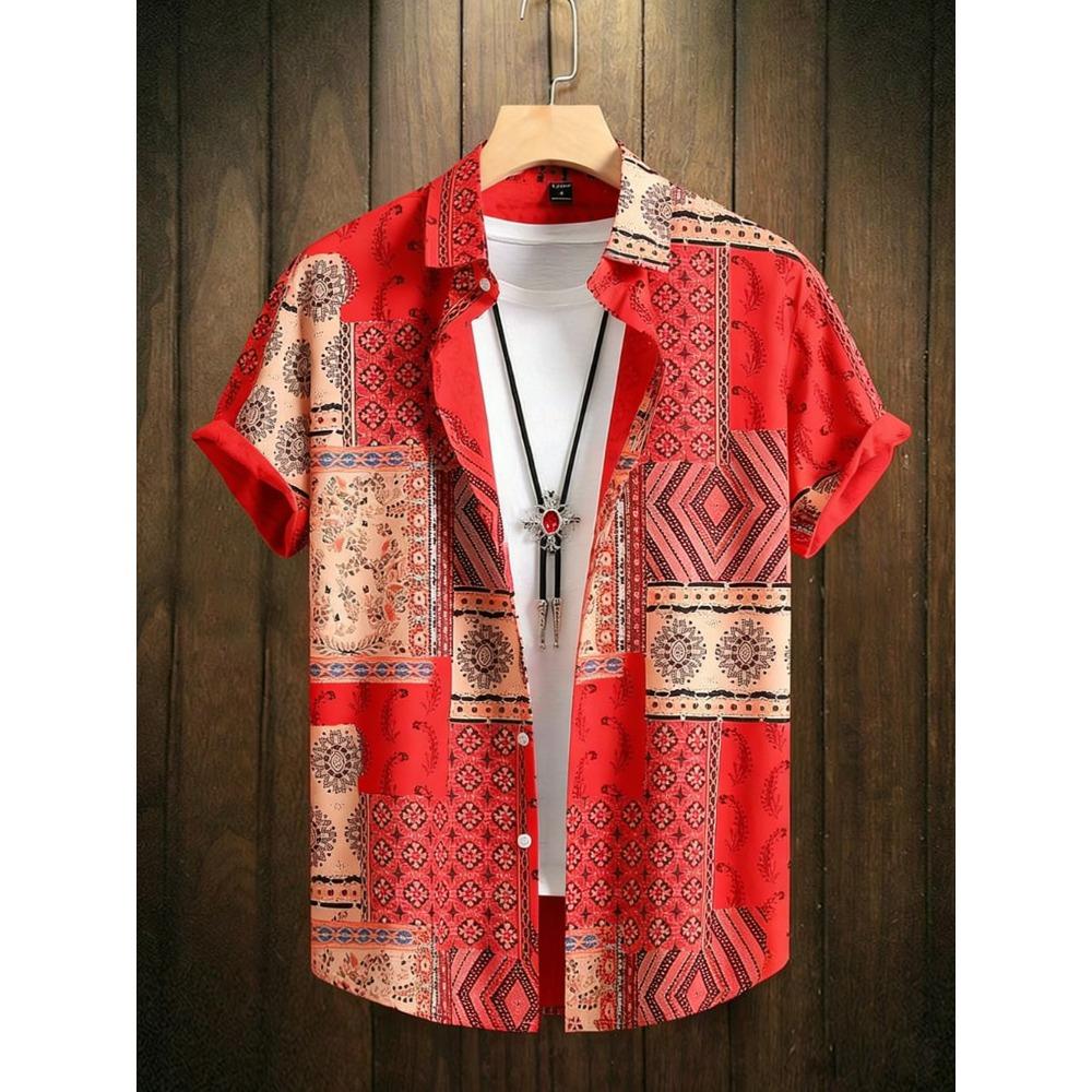2026 Men's Summer Fashion Printed Short-Sleeve Shirt, Retro Trendy Lapel Shirt for Men, Hawaiian Beach Casual Top