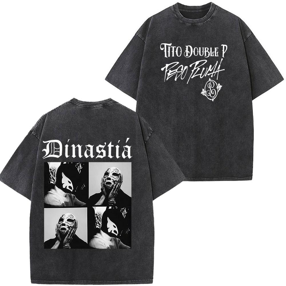

Peso Pluma Dinastia TOUR Print Vintage Washed Tshirt Men Women Fashion Casual Tshirt High Quality Cotton Hiphop Tshirts S