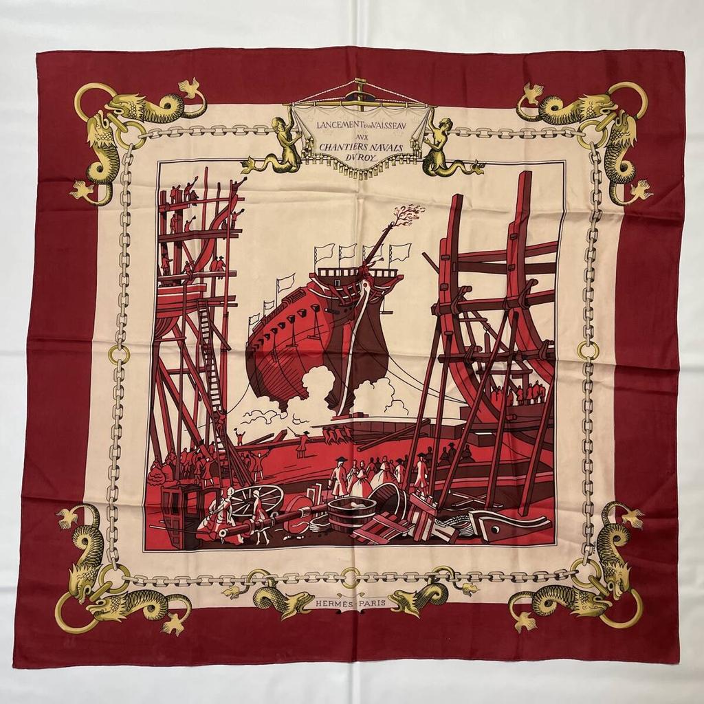 [USED]84B200 Hermes Carre 90 Scarf Silk Red