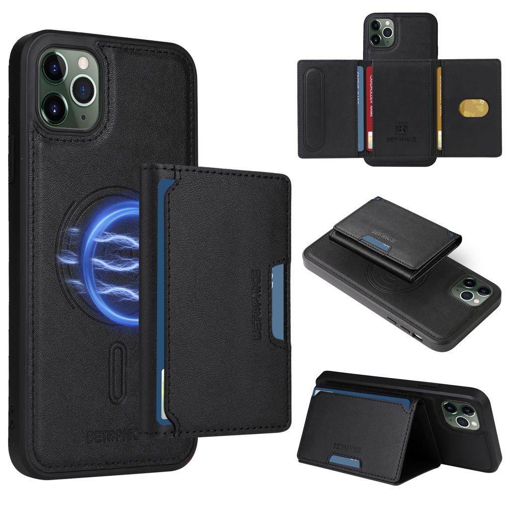 For iPhone 11 Pro Max Magnetic Case BETOPNICE Leather Phone Cover Kickstand with Detachable Card Bag