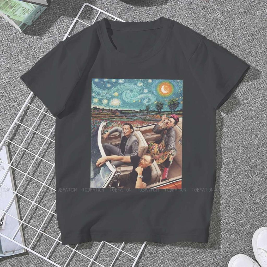 ZX Van Gogh and Friends In a Car Women Tshirts Funny Artwork Aesthetic Vintage Female Clothing Loose Cotton Graphic Tops