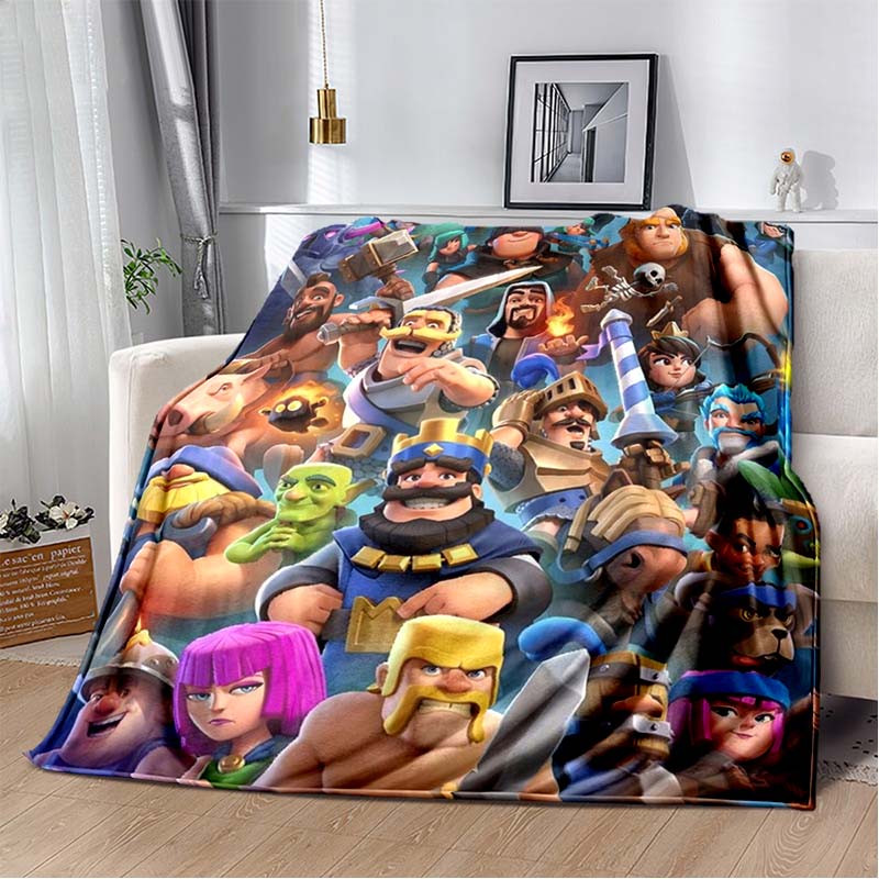 Cartoon Purple Armored Knight Warrior Game Character Print Flannel Blanket Castle Grass Background Soft Throw Blanket Sofa Bedroom Home Decor Blanket