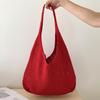 Solid Color Knitted Shoulder Bag Large Capacity Bohemian Style Crochet Mesh Tote Bag Versatile Spacious Woven Handbag Vacation