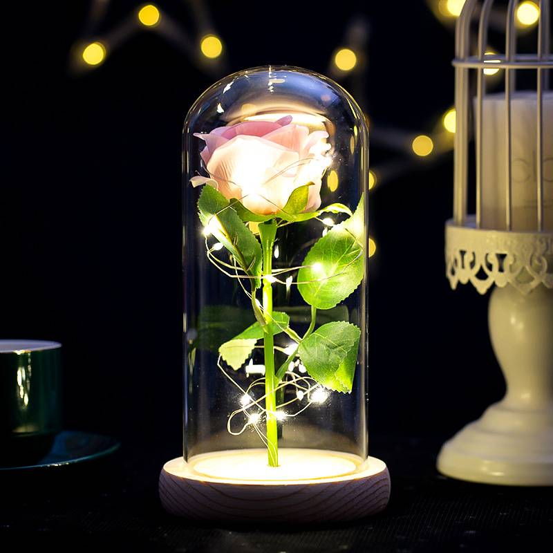 Künstliche Rosenblüten Ewige Rose LED-Licht Folienblume in Glasabdeckung Simulationsrose Muttertagsgeschenke Partyzubehör