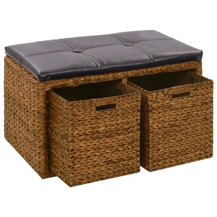 Banc - vidaXL - 71 x 40 x 42 cm - Jacinthe d'eau - Cuir artificiel - Marron et noir