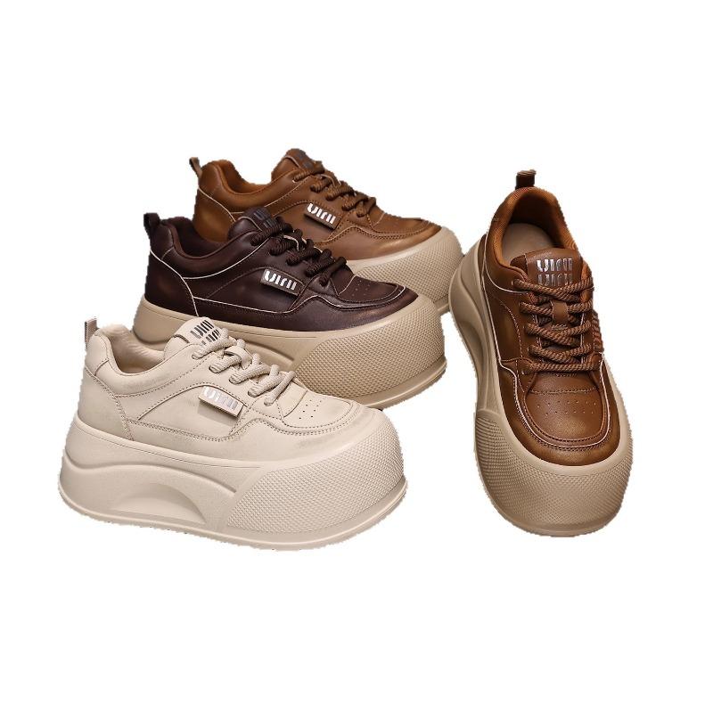 sponge cake thick sole height increase cm small women's shoes leather board shoes women's casual sports shoes lightweight white shoes