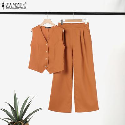 Daily Casual Outfits Womens Sleeveless Waistcoat and Pants Two Piece Suit Set