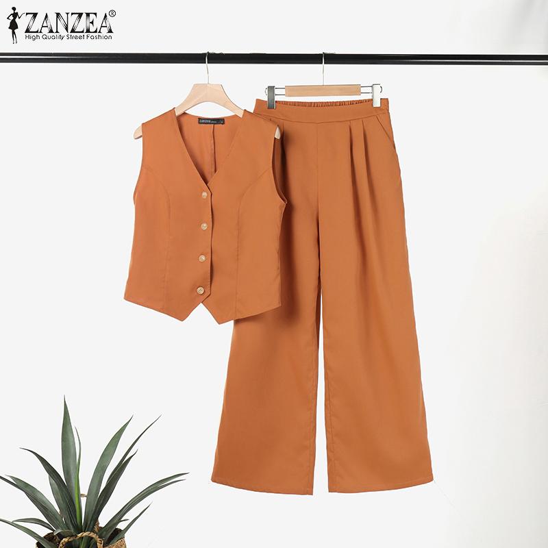 ZANZEA Daily Casual Outfits Womens Sleeveless Waistcoat and Pants Two Piece Suit Set