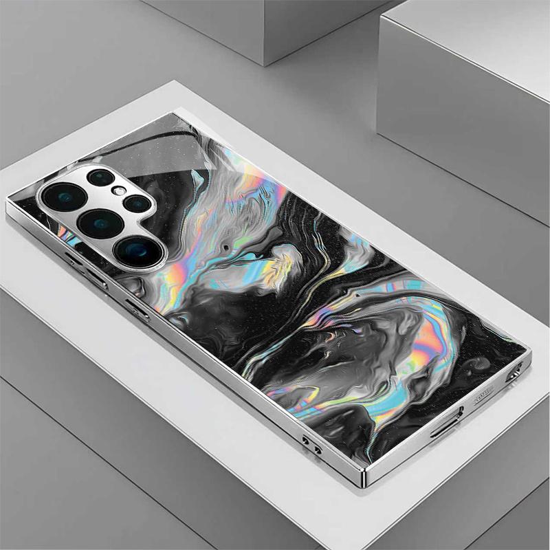 

Позолоченный чехол для телефона из закаленного стекла, совместимый с Galaxy S26 S25 S24 S23 S22 Ultra Plus. Имеет дизайн в виде струящейся туманности. For Galaxy S26