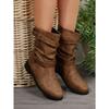 Women's Popular Medium Boots, Women's Autumn and Winter New Boots, Women's Round-toed Flat-bottomed Cigarette Boots