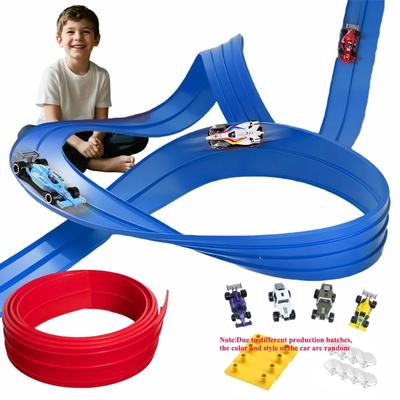 Non-Toxic Diy Flexible Race Track Children Toys Double-Track Racing Car Ramp Compatible 1/64Th Cars Portable Rolls Up Children Christmas Gift