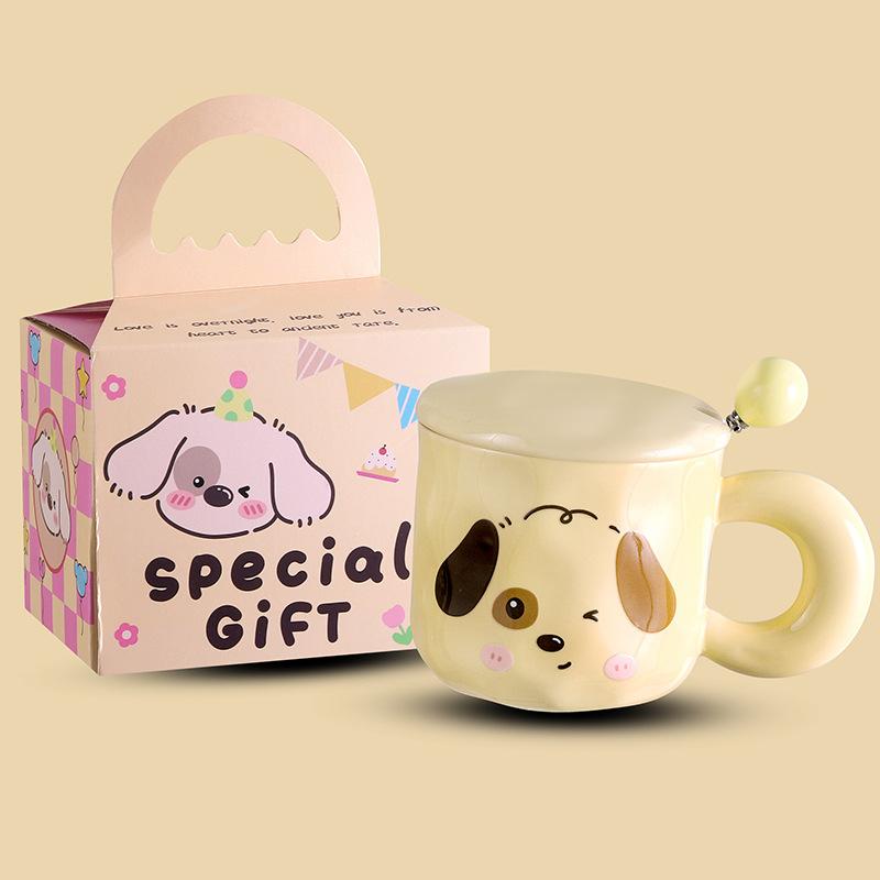 Cute Cartoon Puppy Mug with Lid Ceramic Cup To Give Girlfriend Birthday Gift High Appearance Meaningful Souvenir