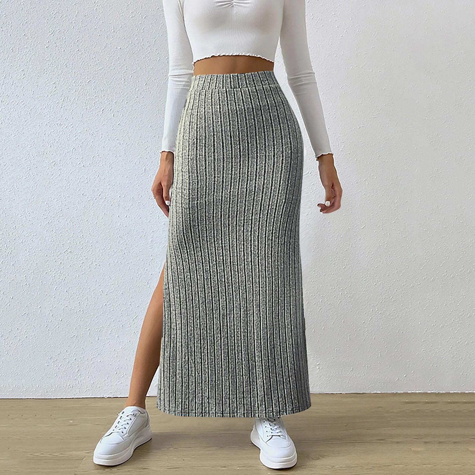 

Новая летняя тонкая вязаная юбка с высокой талией и боковым разрезом для женских брюк XL светло-серый