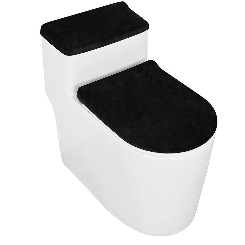Velvet Toilet Lid Cover and Toilet Tank Lid Cover 2-Piece Set Soft Thickened Elasticity Universal Toilet Cushion for Home Hotel